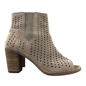 Toms Womens Size 7.5 Majorca Desert Taupe Suede Peep Toe High Heel Ankle Booties